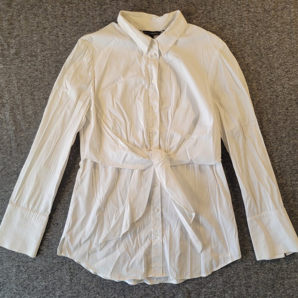 White House Black Market White Button Up Blouse Top Sz 8 Office Classic Layer